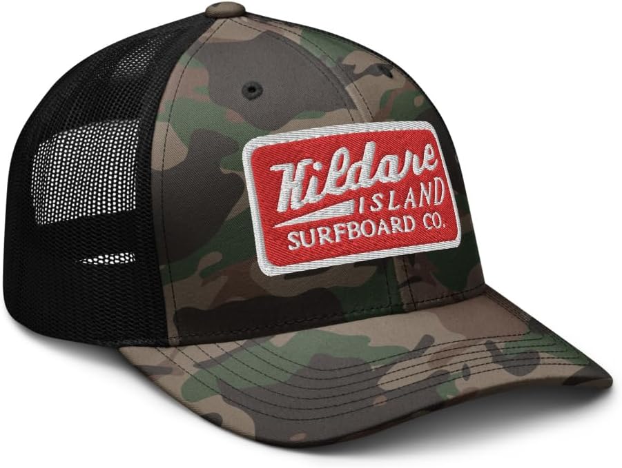 Kildare Island Surfboard Co Embroidered Adjustable Camo Camouflage Trucker Hat - Outer Banks Baseball Cap Gift