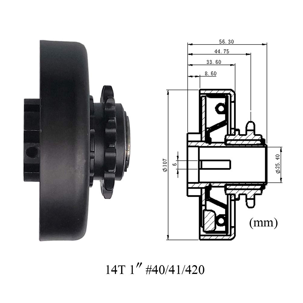 Ensamblaje de embrague centrífugo de 1 pulgada de diámetro y 14 dientes con piñón de cadena 40/41/420 para motor de cortadora de césped Go-Karts