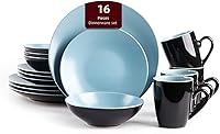 Vista 18 de Colors Life - Juego de vajilla de 16 unidades, color negro brillante exterior + interior con acabado mate, color muy baya