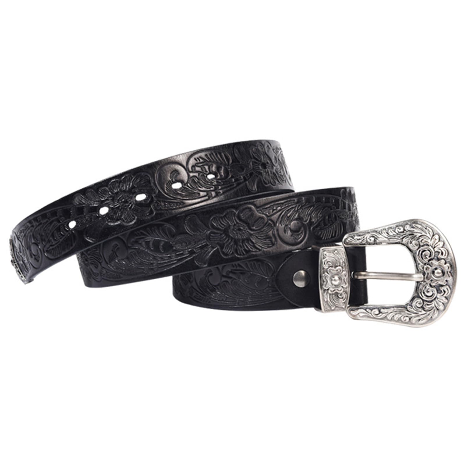 Cintura Western Da Uomo E Donna Con Incisione Floreale, Stile Vintage Country, In Vera Pelle Grande Fibbia Incisa, Larghezza 3,8 Cm