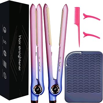 Hair Straightener and Curler 2 in 1, Nano Titanium Ceramic Flat Iron with Argan Oil, Ionic Protect Hair,Curling Iron 1 inch, 25 Kinds of Temp Settings LCD Display & Auto Shut-Off Multi-Colored