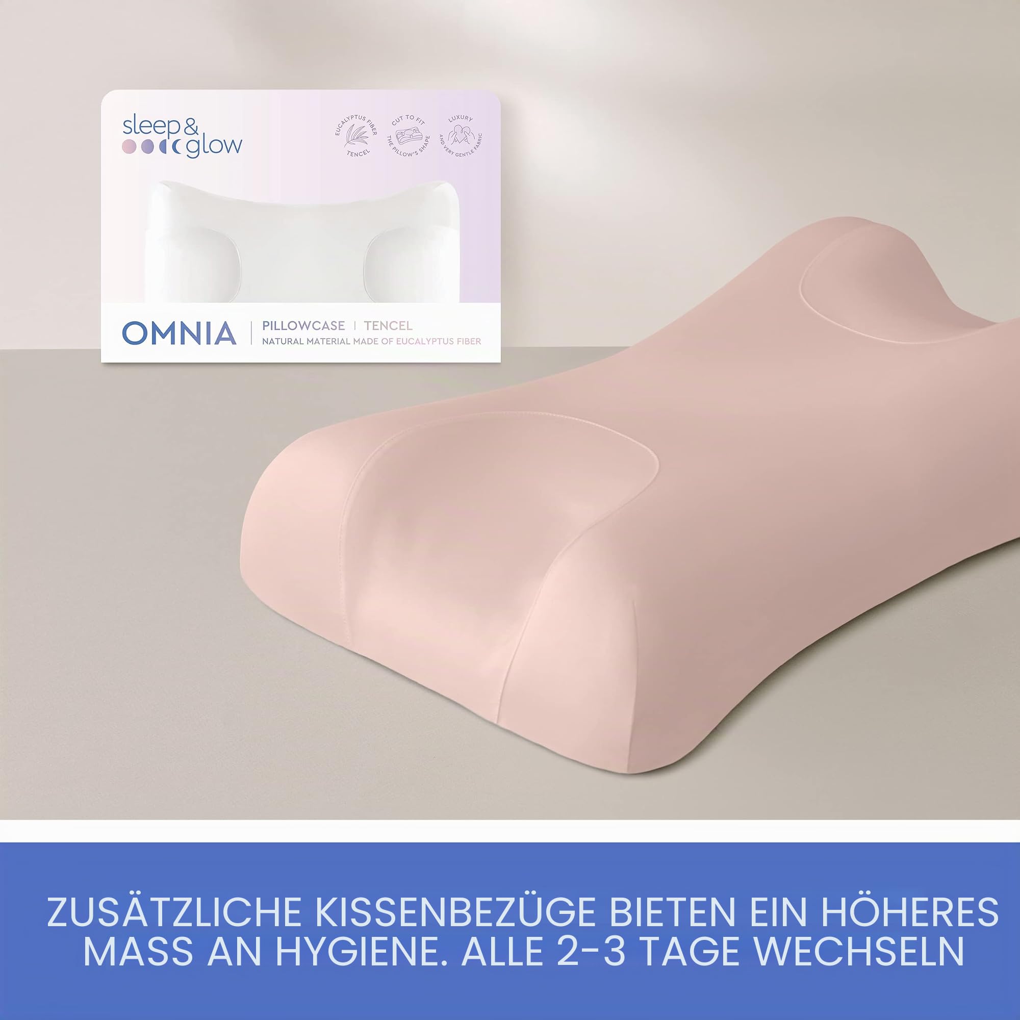 Sleep & Glow Omnia Tencel Kissenbezug für Haar und Haut Passt zu einzigartiger Form von Sleep & Glow Omnia Kissen - Natürliche Eukalyptusfaser - Hypoallergen und bakteriostatisch (Rosenrauch)