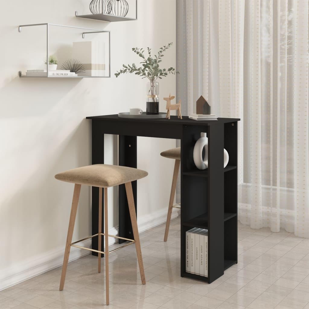 Modern Design Black Engineered Wood Bar Table with Built-in Shelves and Matte Finish for Dining Kitchen Living Room, 40.7 Inches Tall, Seats 4 People, Durable and Easy