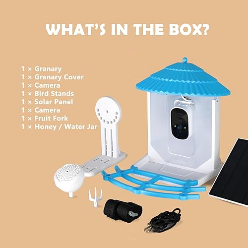 Miniatura 3 de Baba&Nana Comedero inteligente para pájaros con cámara, funciona con energía solar, inalámbrico para colgar al aire libre con WiFi, videos en vivo