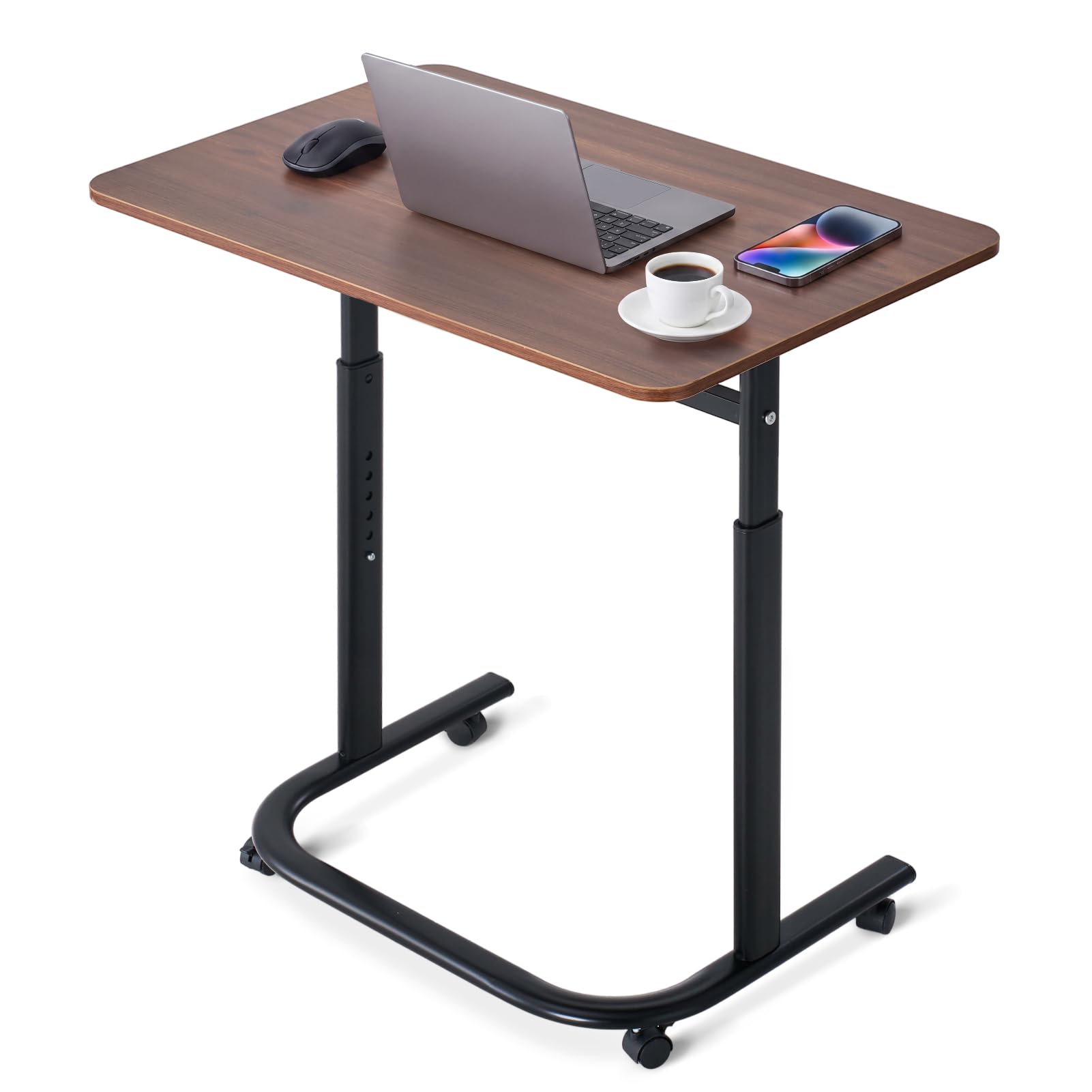 Warmiehomy Height Adjustable Table with Wheels, 70x45x70-80cm, Dark Walnut