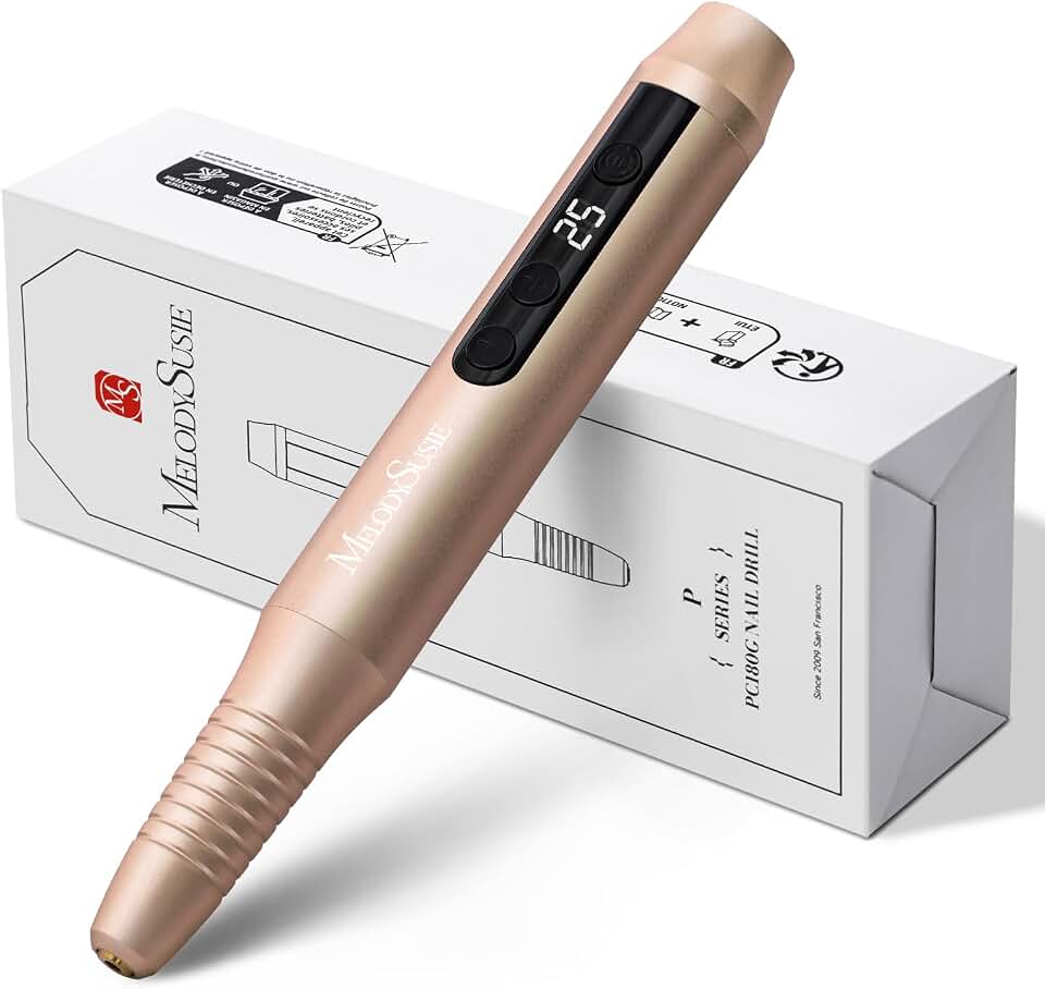 MelodySusie Pen-Shaped Portable Cordless Nail Drill,PC180G 25000RPM Rechargeable Electric File with LED Display for All Nail Care, Manicure Shaping &amp; Acrylic Gel Removal for Nail Artists DIY at Home