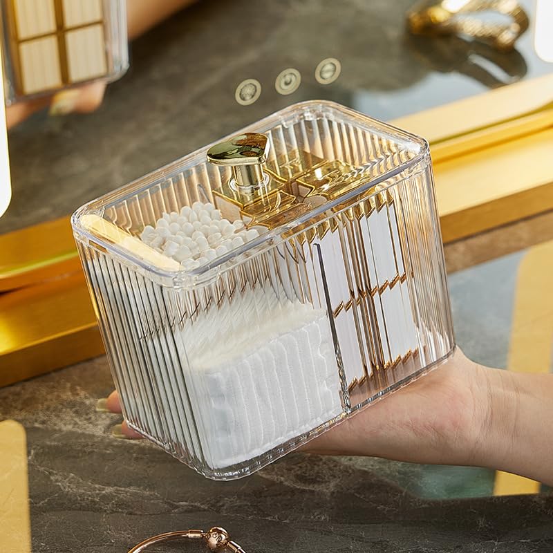 ZZDWLDHA Qtip Holder Bathroom Organizer, 3-Section Bathroom Storage for Cotton Balls, Swabs, Pads, Floss Container (Clear )