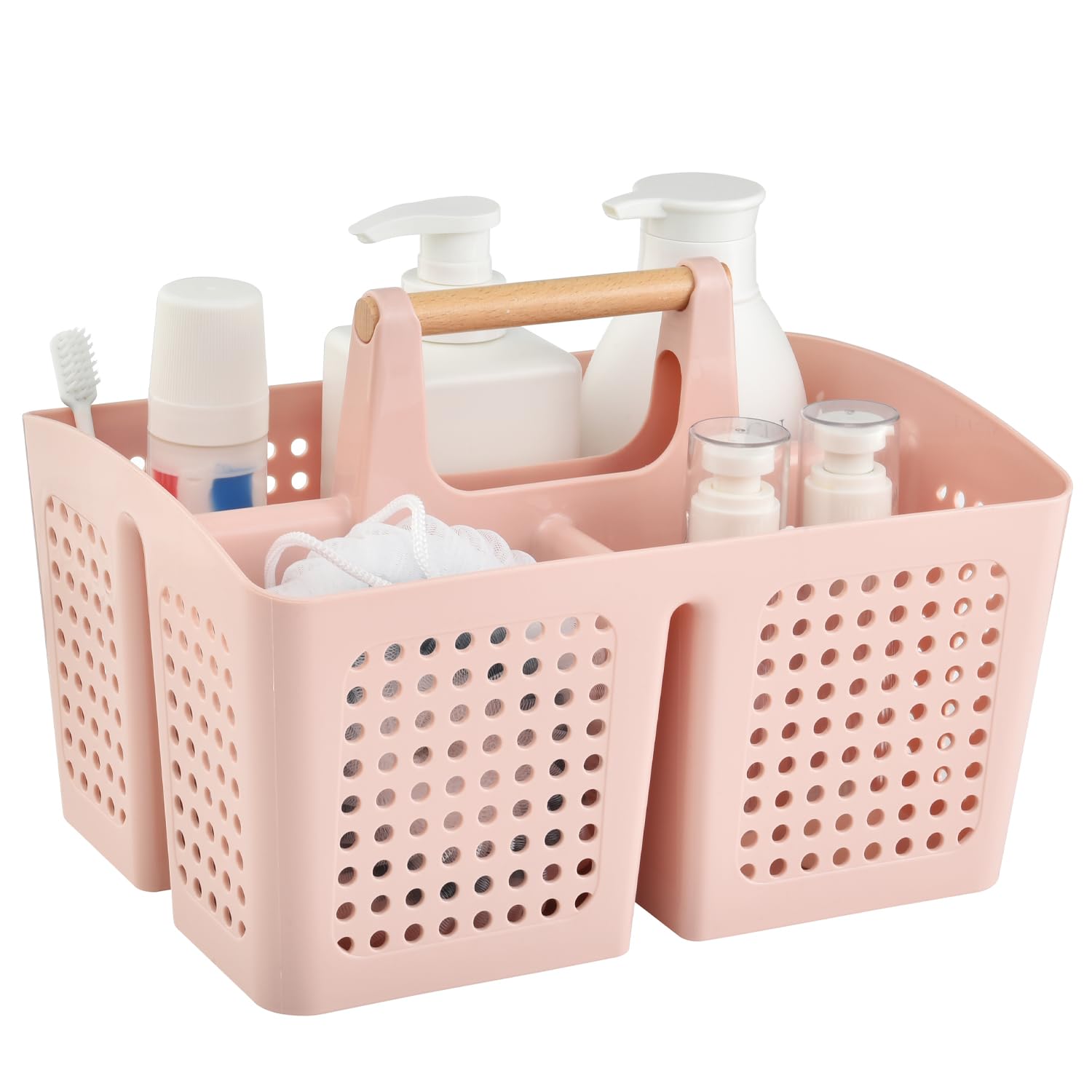 PAKCHOICE Portable Shower Caddy Basket with Compartments Plastic Divided Cleaning Caddy Organizer Storage Tote with Handle for Bathroom