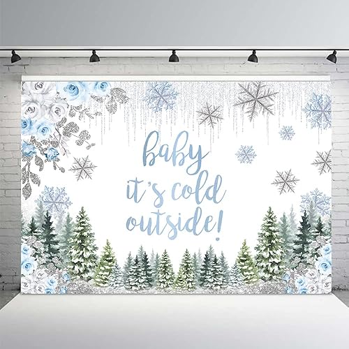 MEHOFOND Telón de fondo de invierno con diseño de copo de nieve para baby shower de bebé de 7 x 5 pies para niño, color azul del país de las