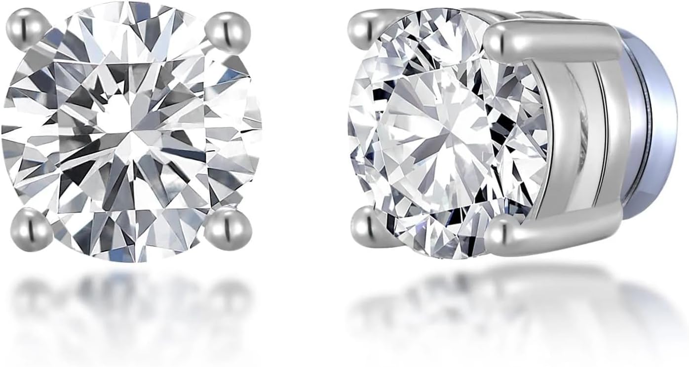 Silver Plated Round Magnetic Clip On Stud Earrings Created with Zircondia® Crystals