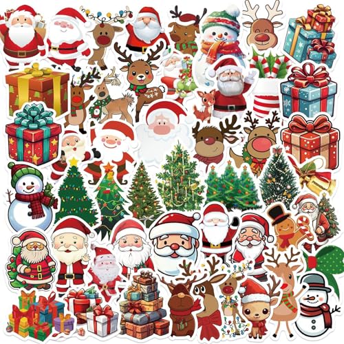 Christmas Stickers 50Pcs Decorative Stickers for Parties Suitable for Children Teens and Adults Ideal for Water Bottles Laptops and Cups Christmas Party Supplies(Colourful-A3)