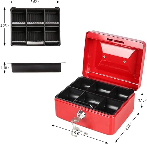 Miniatura 3 de Caja de dinero grande con bandeja de dinero, con cerradura de llave, mediana, 7 45 x 6 45 x 3 35 pulgadas, color negro