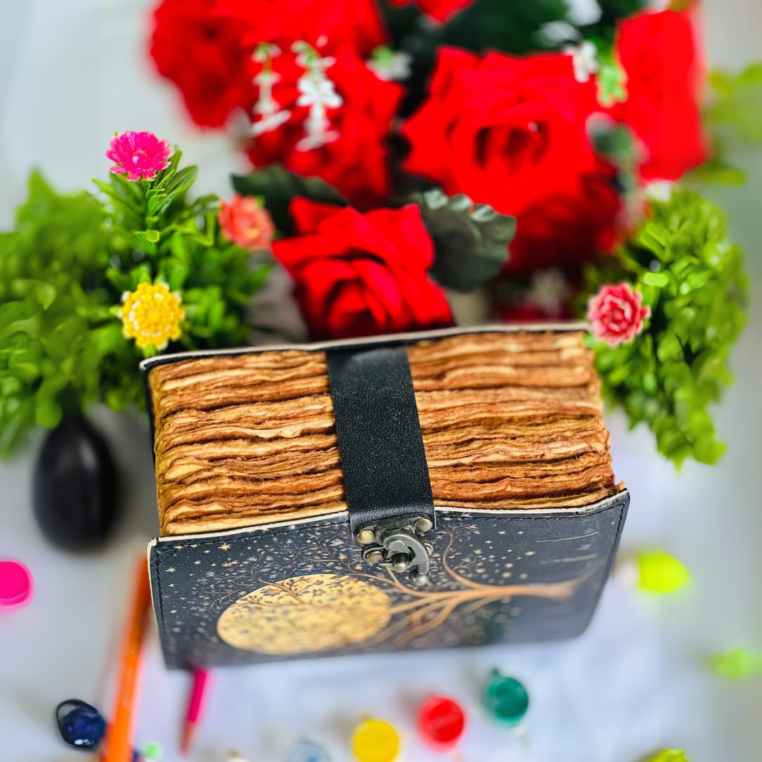 Diario de viaje de cuero con diseño de árbol de la vida para mujer con cerradura de alta calidad, 7 x 5 pulgadas, 400 hojas de papel vintage para hombres, diario encuadernado en cuero para mujeres, el