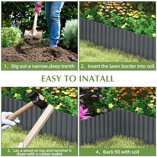 Metal Garden Edging Border, Corrugated Steel Landscaping, DIY for Lawn (Black, 8 Inch x 20FT) - Thumbnail 4