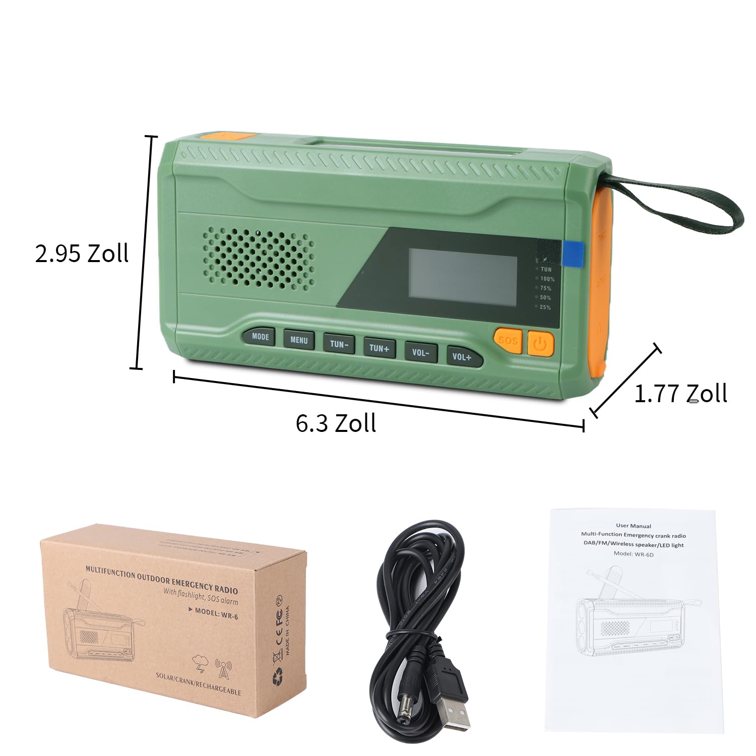Radio d'urgence, à manivelle, FM/DAB+/DAB, portable, avec batterie externe de 4000 mAh, chargeur de téléphone, charge USB, manivelle, alarme SOS, lampe de poche 3 modes, pour extérieur, camping
