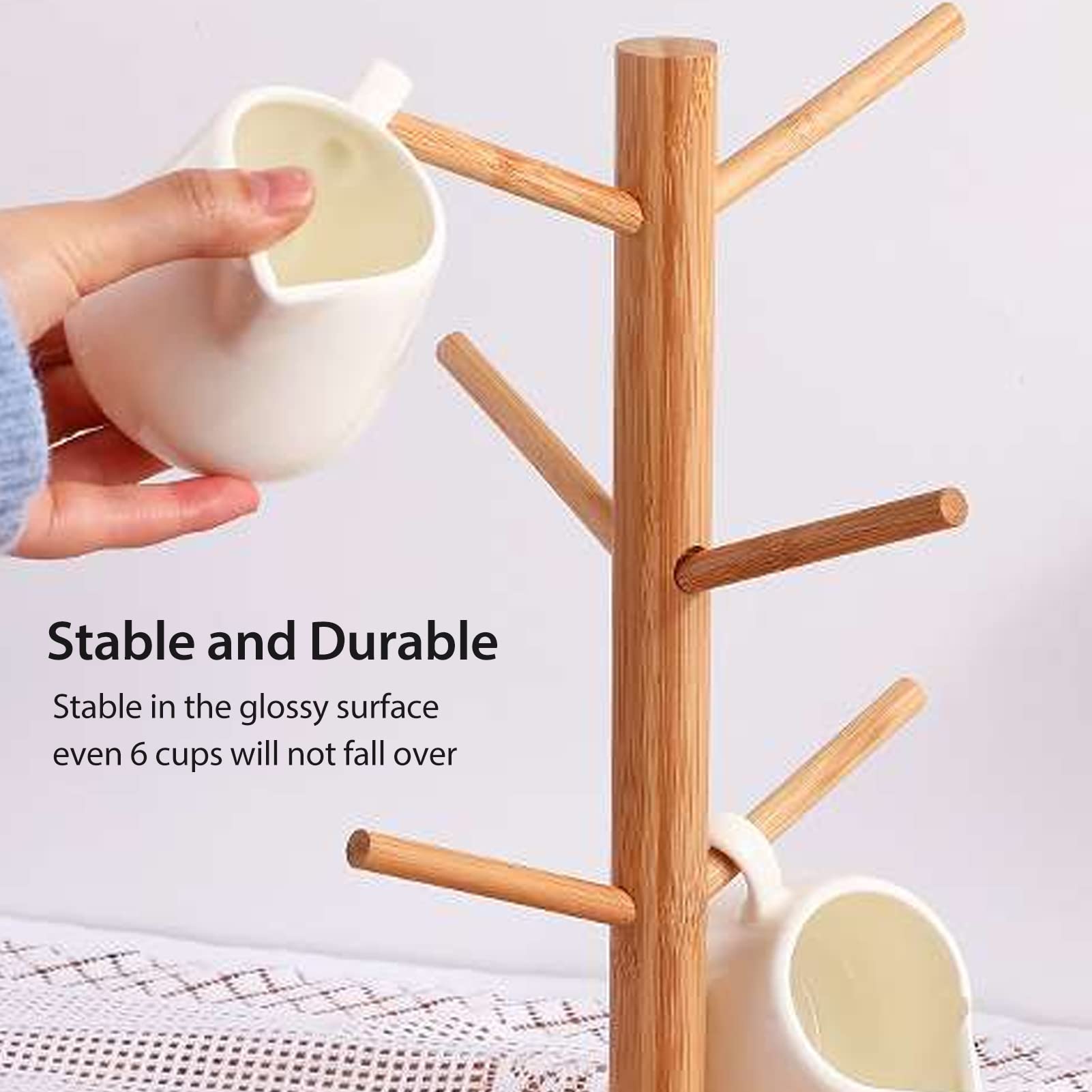 Gsycle Coffee Mug Tree, Wooden Coffee Cup Holder Stand Tree Shape Coffee Mug Stand Mug Stand Kitchen Organizer with Hooks