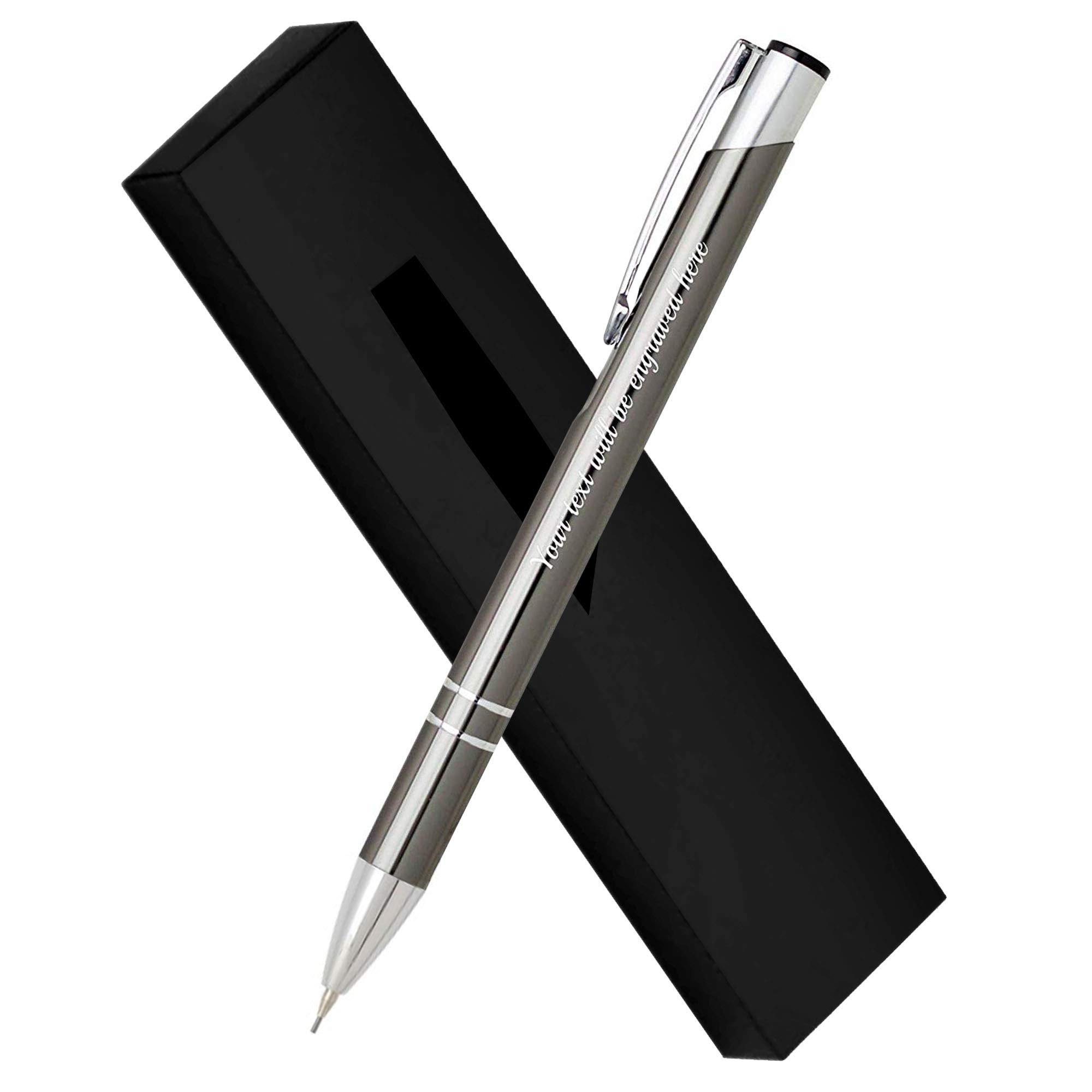 Paul Clover Personalised Engraved Elegant Metal Pencil Gift Boxed, Personalised Gifts For Anniversary Or Any Gift Idea - Enter Your Custom Text (Gray)