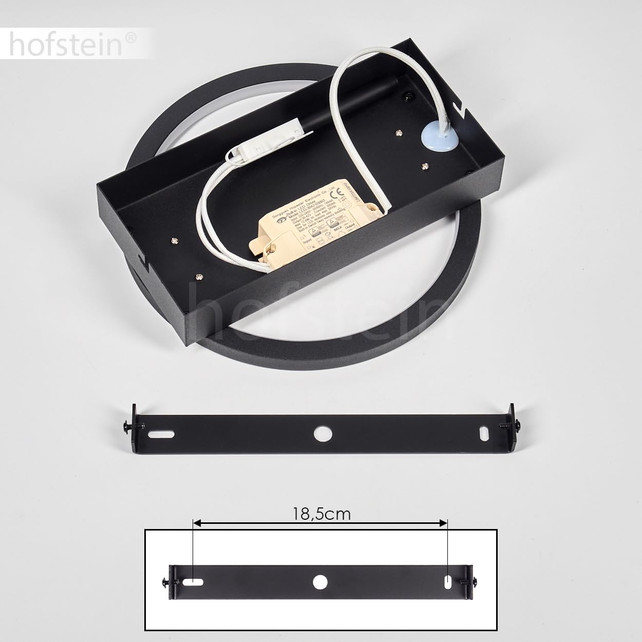 LED Wandleuchte Cornol, dimmbare Wandlampe aus Metall/Holz in Schwarz/Natur, Leuchte im modernen Design mit rundem Schirm (Ø 22 cm), dimmbar über Lichtschalter, 3000 Kelvin, 1700 Lumen, 12 Watt