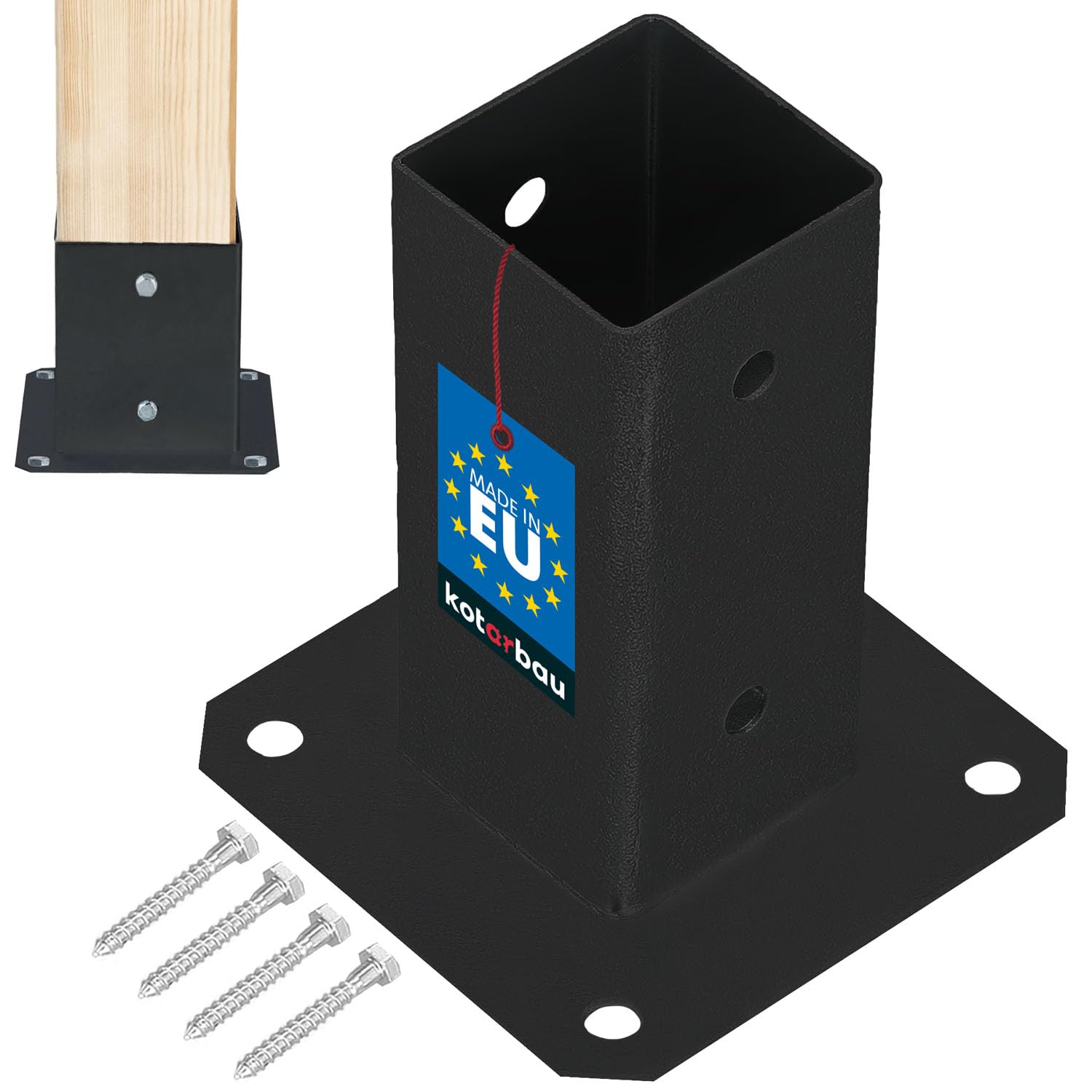 KOTARBAU® Fence Post Support - Post Base - Powder Coated Steel - 60x60 mm (2.36x2.36 in) - Black - Bolt Down Support - Heavy Duty - for Wooden Beams - Weather Resistant