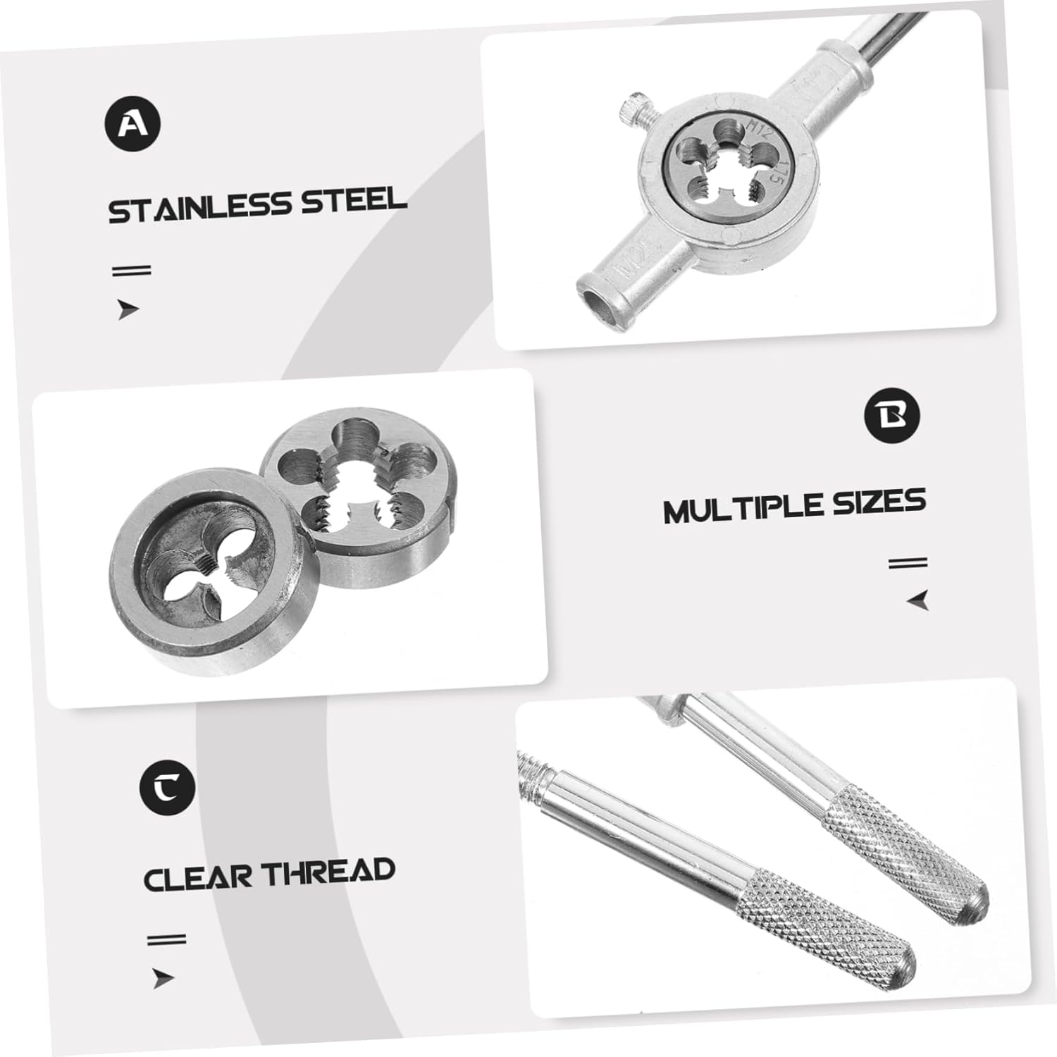 Homoyoyo 3sets Stainless Steel Rethreading Tool Kit Multi-purpose Tap and Die Set Handle Tap Wrench Threading for Professionals and Diyers