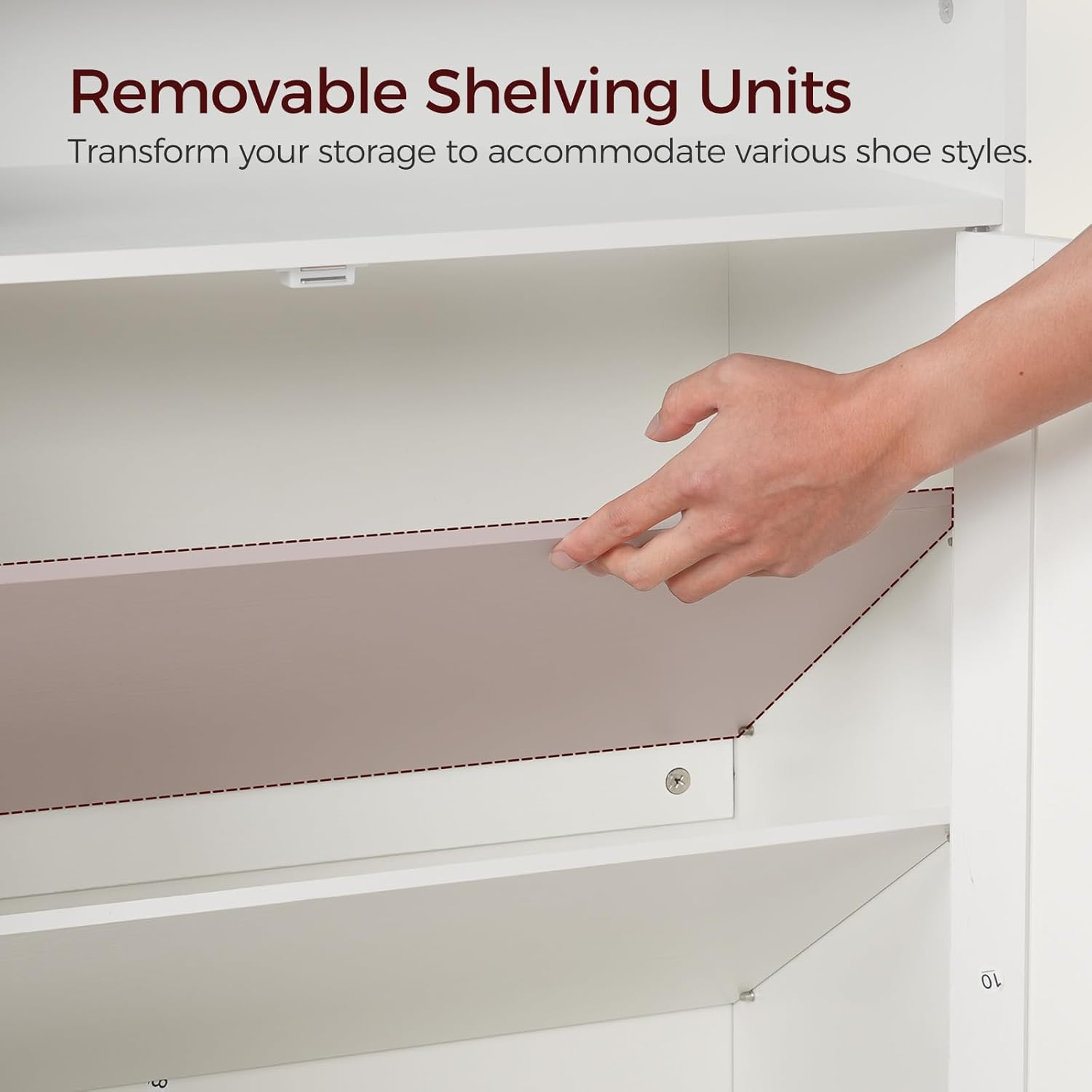 Shoe Storage Cabinet, Farmhouse Shoe Cabinet for Entryway, 6-Tier Shoe Organizer with Doors and Shelves, Narrow Hidden Freestanding Shoe Rack Cabinet for Entrance, White and Black SHHW9501 - Image 8