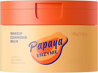 Papaya Enzyme Makeup Remover Balm, Makeup Remover Balm with Shea Butter & Hyaluronic Acid, Nourishing & Moisturizing, for All Skin Types, 100g
