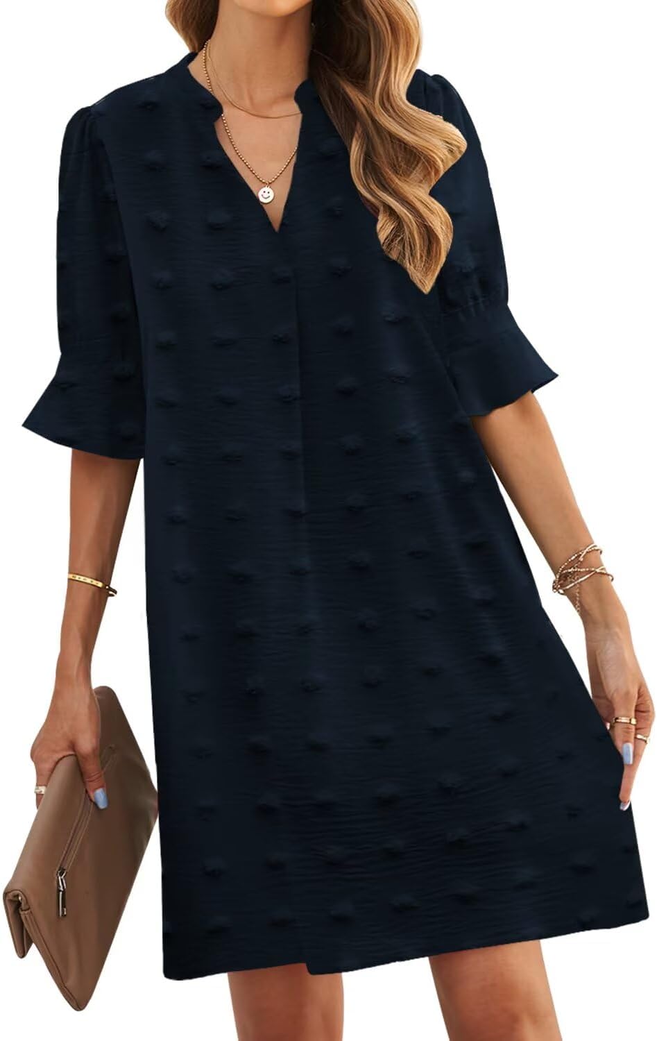 JOCAFIYE Womens Dresses V-Neck Ruffled Short Sleeve Dress Casual Shift Dress Summer Dresses for Women 2026