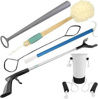 Vive Hip and Knee Replacement Kit (6 Pcs) - After Surgery Recovery Set for Seniors - Handicap Aid, Leg Loop Lifter, Reacher Grabber, Long Handle Shoe Horn, Shower Loofah, Sock Assist, Dressing Stick