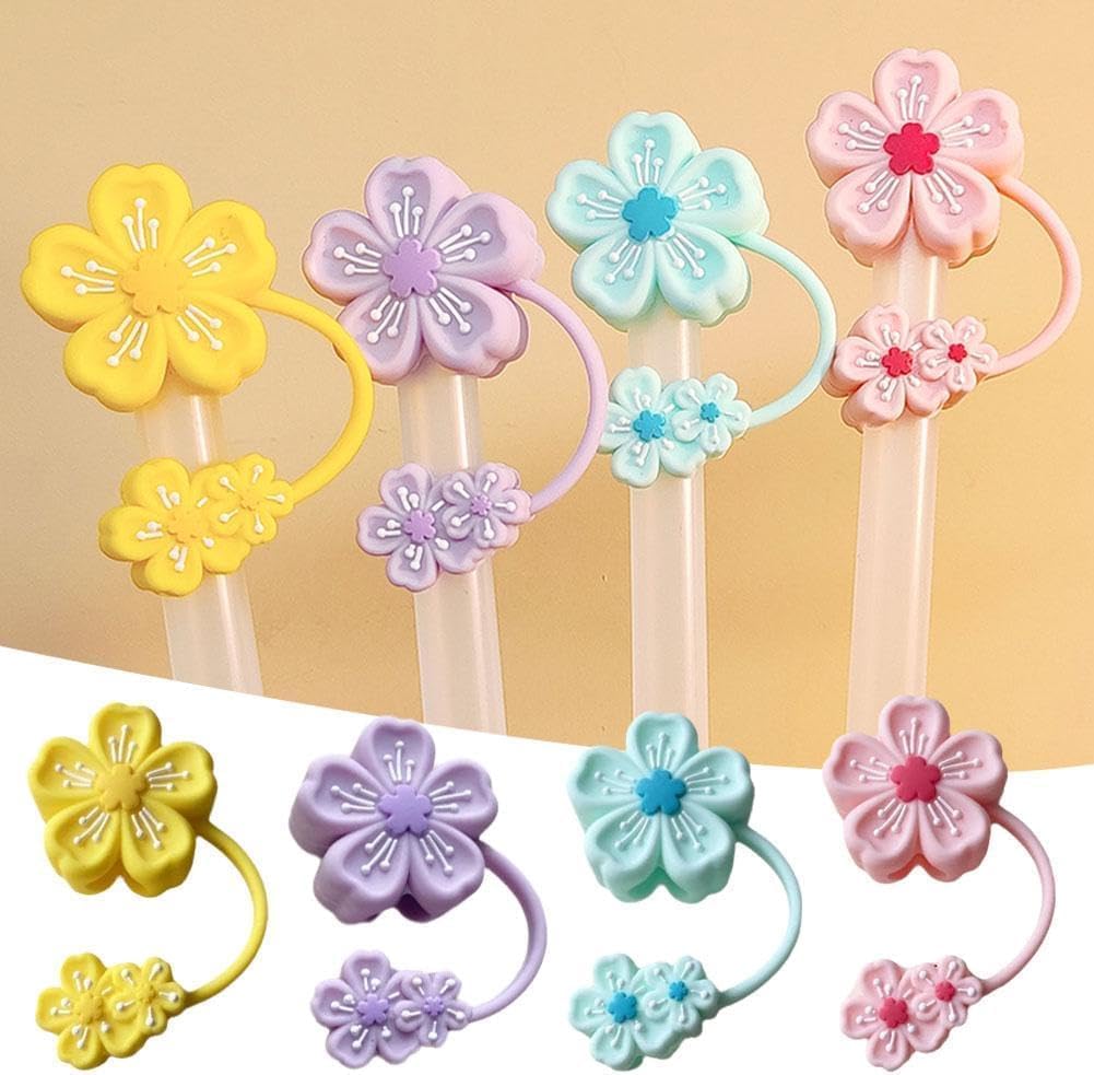 Silicone Straw Topper for Stanley 30&40 Oz,Cherry Blossoms Straw Cover Cap,Reusable Straw Cap Cover,10mm Drinking Straw Tip Covers for Stanley, Splash Proof Straw Topper (Pink) - Image 4