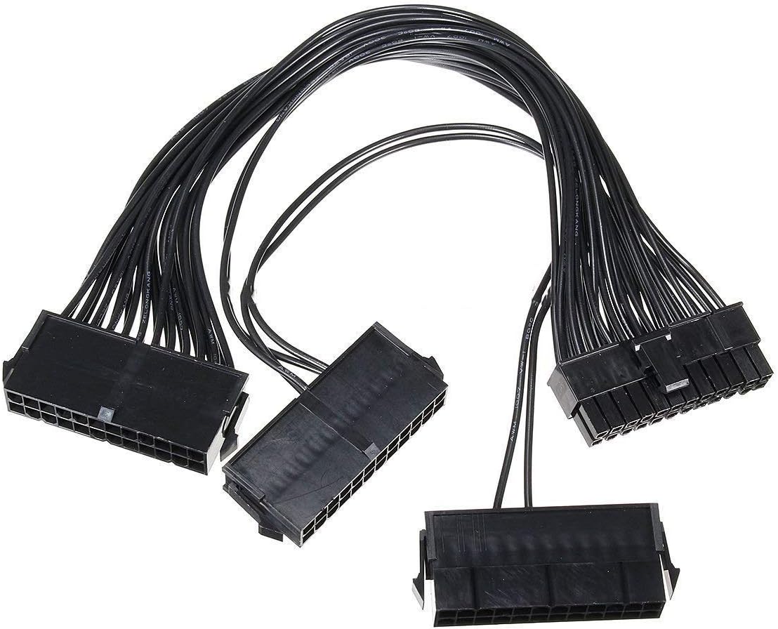 GadgetKarePro 24 Pin 3 Way PSU Power Supply Extension Synchronizer Adapter Male to Female ATX Motherboard Cable for Mining Gaming Black