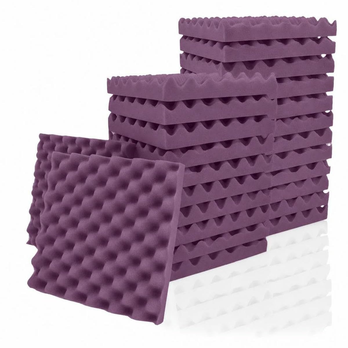 Acoustic Foam Fireproof Soundproofing Sponge 6/12/24/48 Pcs Egg Crate Soundproof Foam Studio Home Sound-Absorbing-Purple-Medium Density-48 Pcs with Tapes-7.5cm Thick