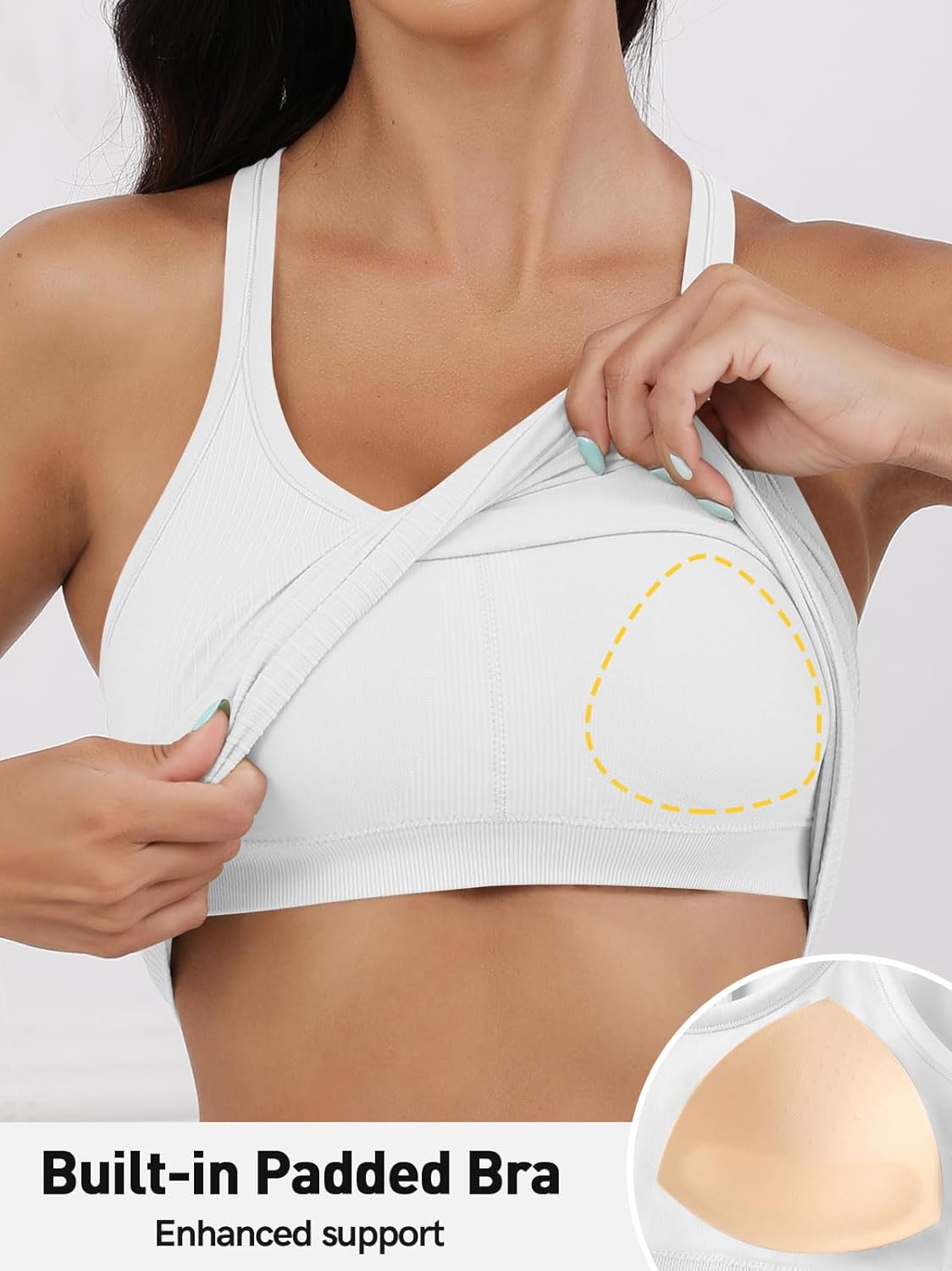 Built in Bra Tank Tops for Women Scoop Neck Longline Workout Tank Top Ribbed Seamless Yoga Racerback Tank Shirts - Image 2