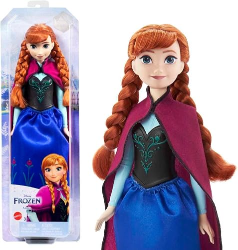 Mattel Disney Frozen Kraina Lodu Anna Lalka w ubranku, inspirowana filmem Disneya „Kraina Lodu”, prezent dla dzieci HLW49