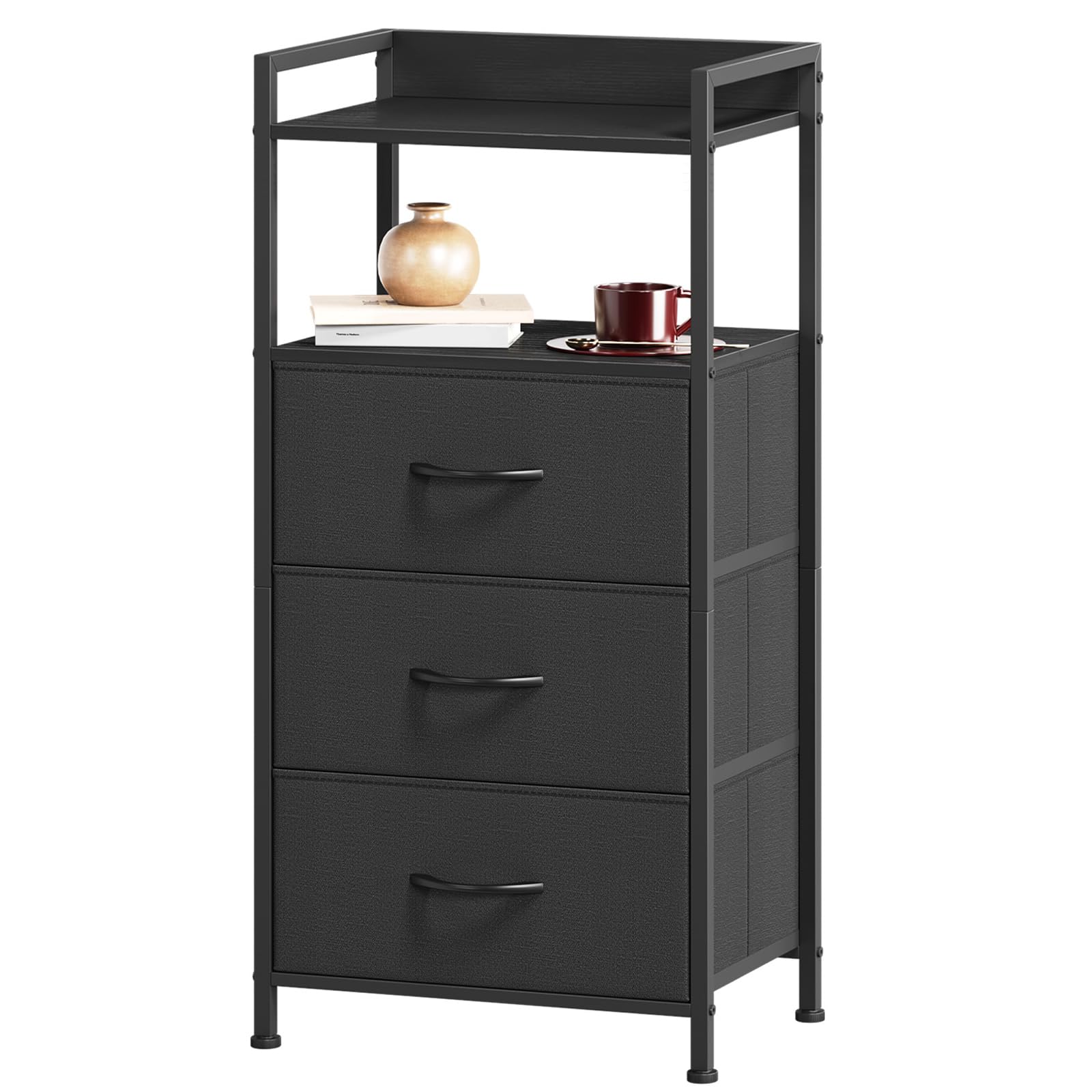 Somdot Cassettiera Salvaspazio, Settimino Armadietto Camera da Letto, Mobiletto con Cassetti in Tessuto, 29P x 38,7l x 77,6H (3 Cassetti), Nero
