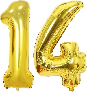 32 Inch Gold Foil Number14 Balloons,Gold Fourteen Year Old Birthday Number Balloons for Men Women 14th Birthday Party Decorations and 14th Anniversary Event