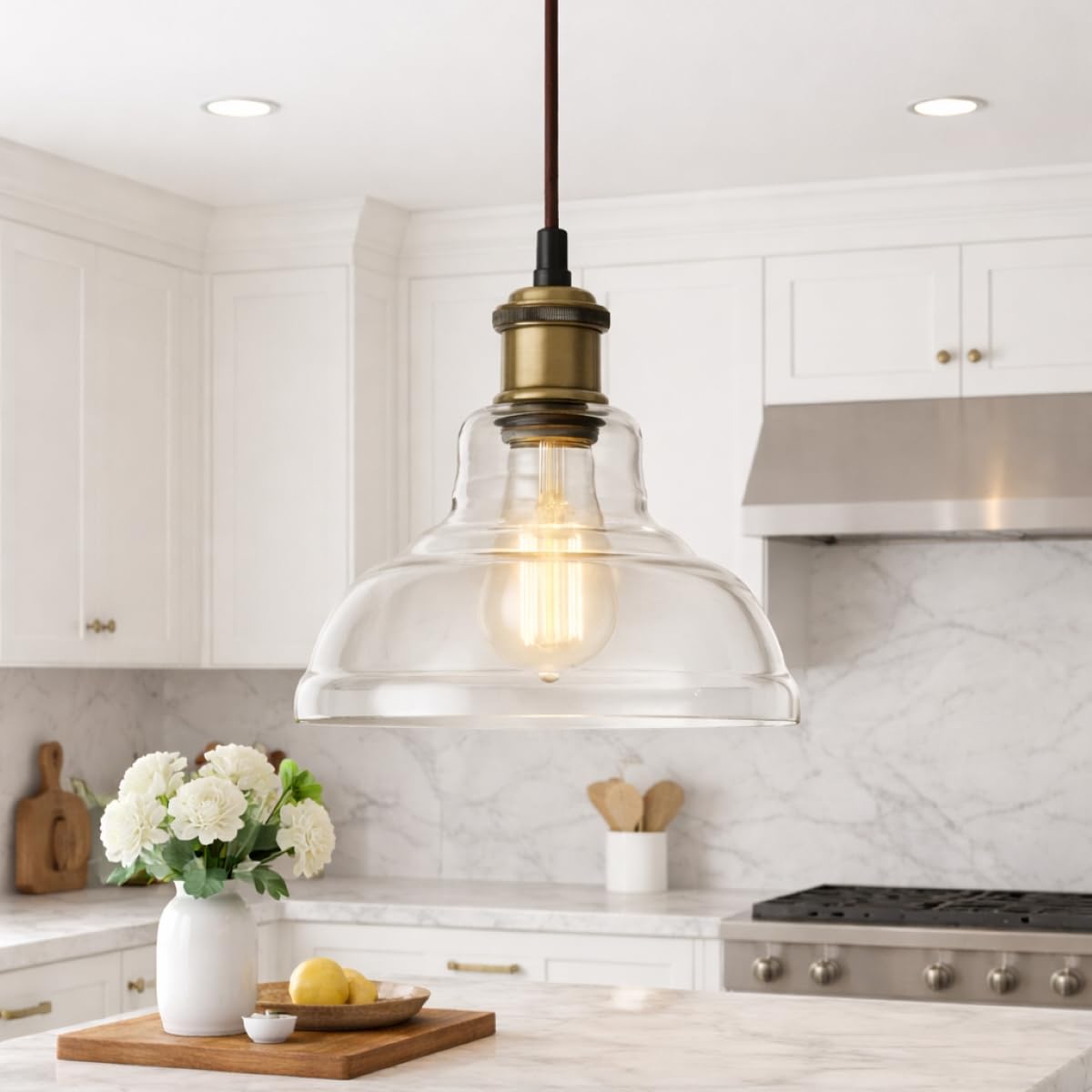 Cgc Lighting Clear Medium Cgc Glass Bistro Adjustable Ceiling Pendant Light Lamp Shade (Clear Medium)