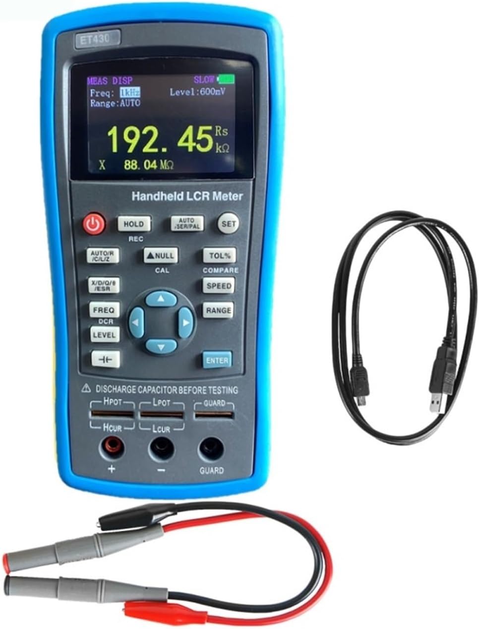 Capacitor Tester, LCR Digital Bridge Meter ET430 ET432 USB Handheld High Precision Capacitance Inductance Resistance Test Digital Display(ET430)