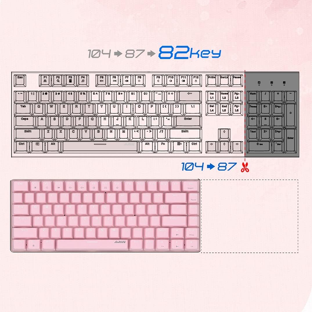 FIRSTBLOOD ONLY GAME. AK33 Geek Wired Mechanical Keyboard, 82 Keys Layout, Blue Switch, White LED Backlit, Aluminum Portable Gaming Keyboard, Pluggable Cable, for Games Work and Daily Use, Pink image 4
