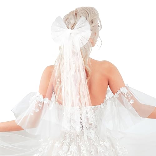 Miniatura 9 de Velo de lazo de pelo de perlas nupciales, lazo de pelo blanco perla, velo de boda con pasador, decoraciones de despedida de soltera, regalos de dama