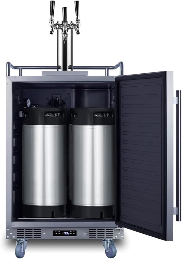 Summit Appliance SBC683OSTRIPLE 24" Wide Built-in Outdoor Beer Kegerator, 5.6 cu.ft Interior, Weatherproof, Automatic Defrost, Digital Thermostat, Tap Cool System, Adjustable Shelves, 4 Casters on Fridge.com