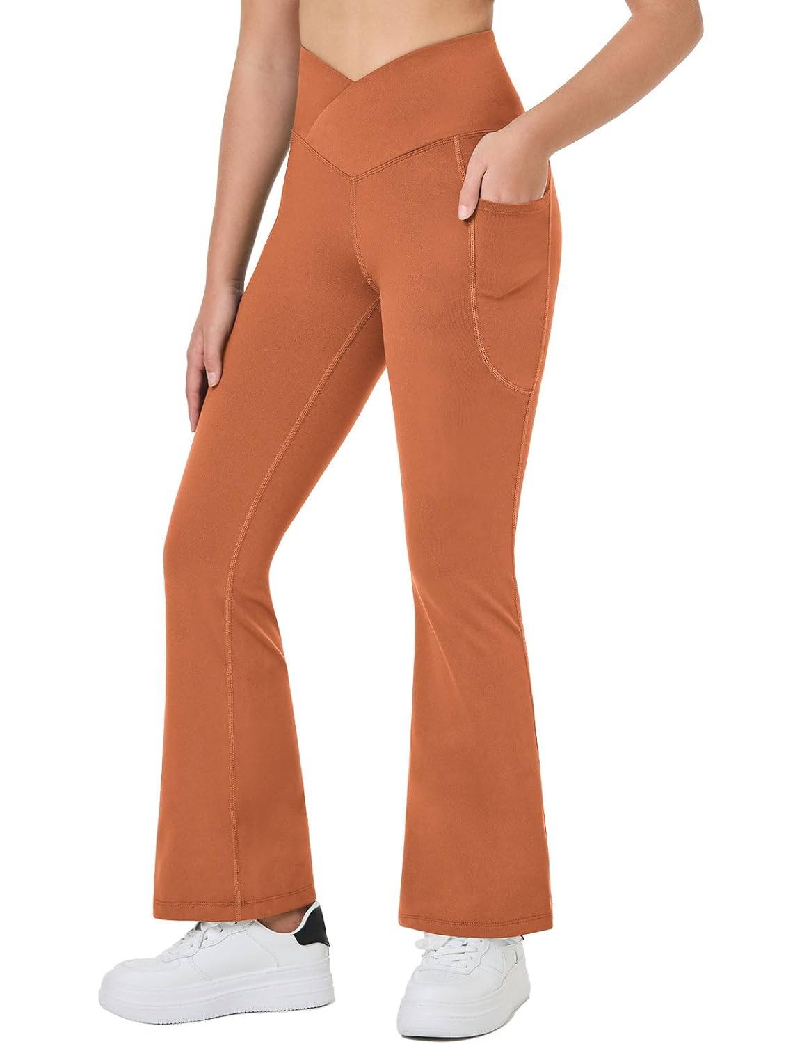 baleaf Girls Flare Leggings Cross High Waisted Bootcut Yoga Dance Pants Kids Bell Bottoms Leggings with Pockets