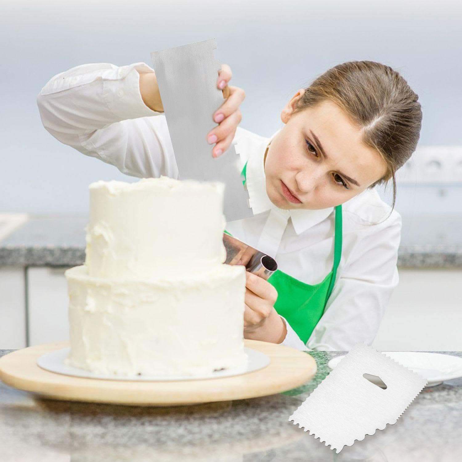 RELKLYU 2 Pièces Gratteilles En Acier Inoxydable Et Gratte-Ciel De 3 Pièces, Outils De Gâteau De Bricolage, Accessoires De Cuisson, Fournitures De Cuisine, Outils De Conception De Style À Gâteau