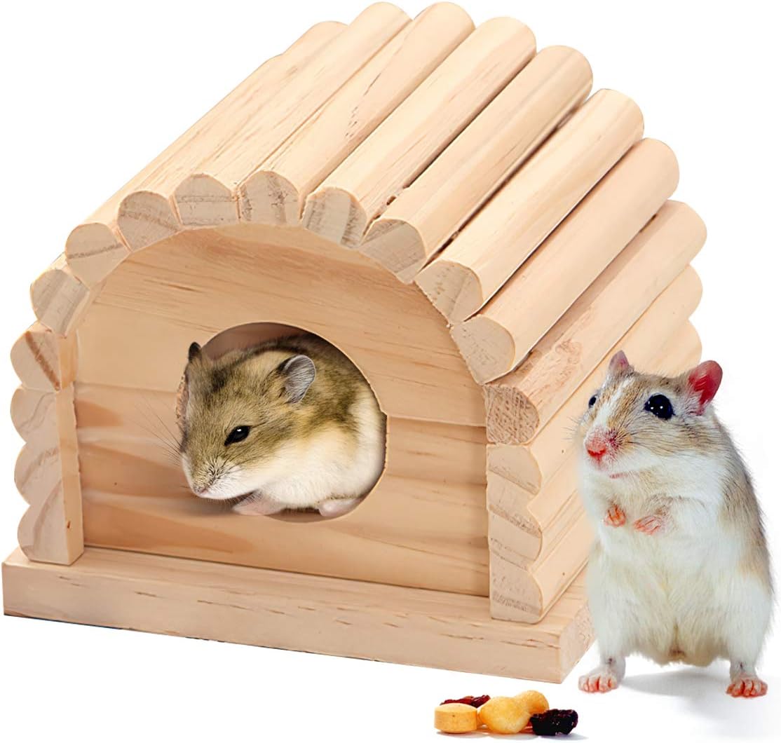 DUANY STORE Mini Wooden Hamster House, 11x10x9cm Small Animal Nesting Habitat，Hamster House Wooden Hut Play Toys Chews