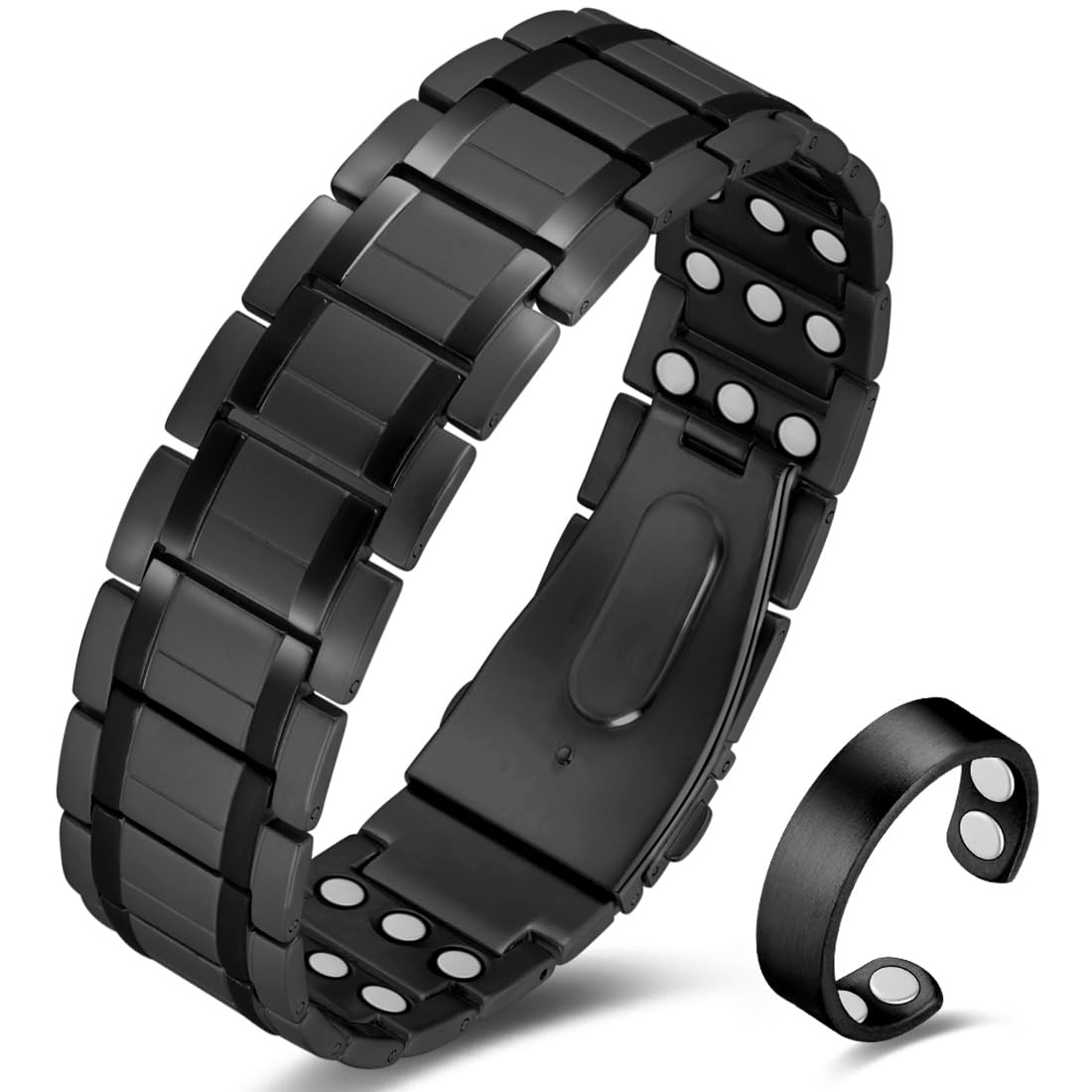 Lymphdrainage Magnetarmband Herren Ultrastarke Magnete Reines Titan verstellbar mit Entnahmewerkzeug und Geschenkbox (Schwarz)