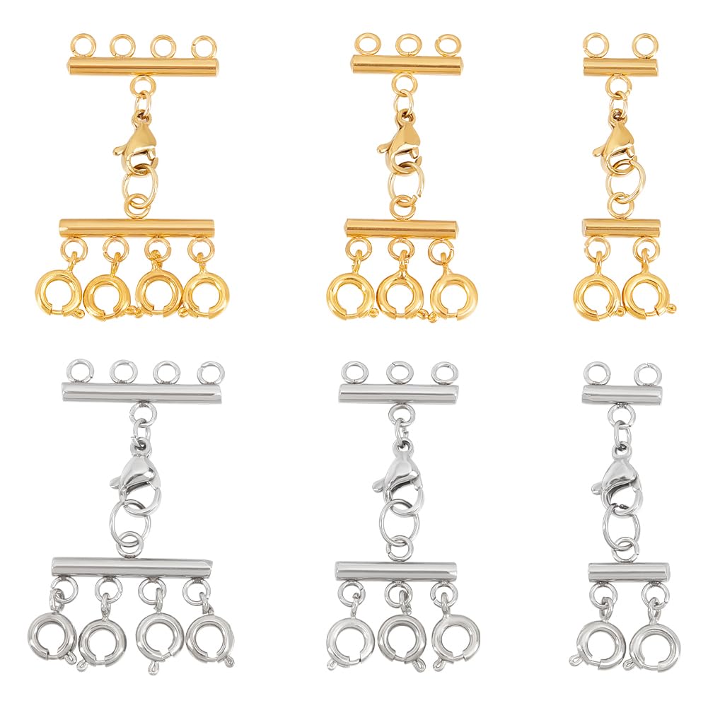 UNICRAFTALE 24 Pcs 2 Couleur 6 Styles 304 Liens en acier inoxydable Lustre Component Links Multi Loop Connecteurs MultiStrand Clasps Serrure Rectangle Liens Collier Bracelet Fabrication de bijoux