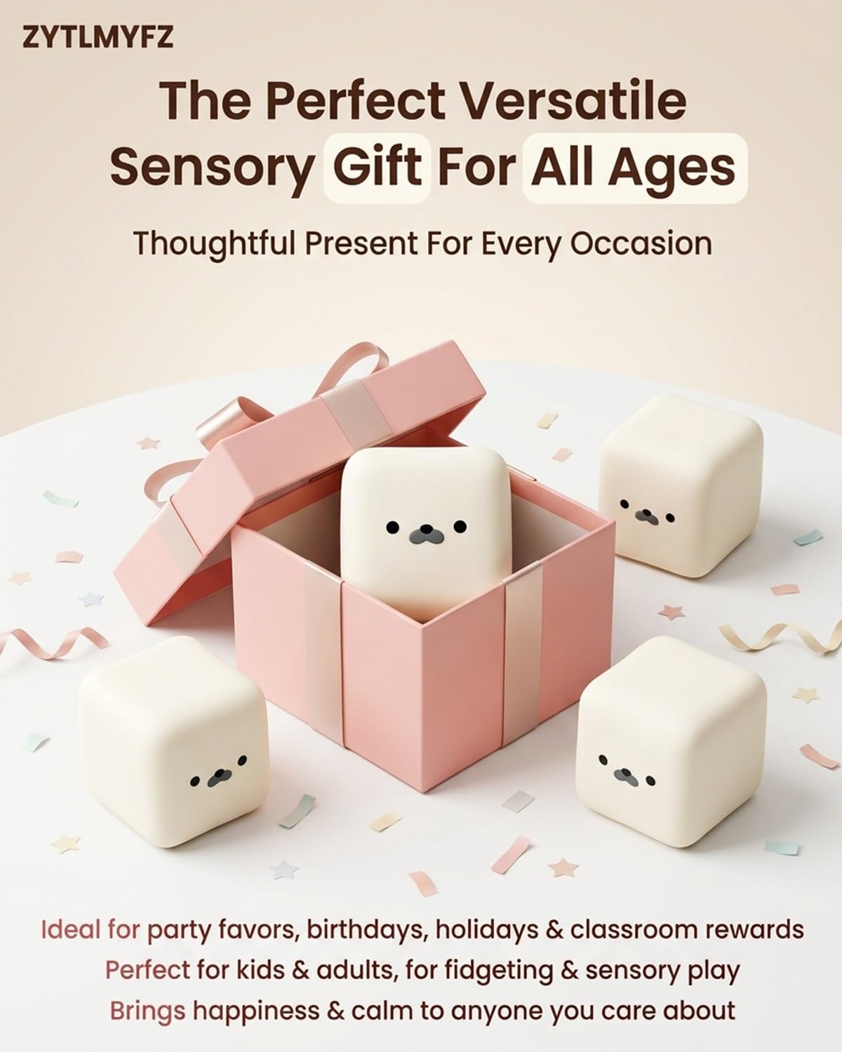 Seal Tofu Squishy, White Moldable Dough Cube, Soft Silky Squeeze Ball with Slow Rising for Anxiety Relief, Pocket Cute Stress Ball for Adults Improving Focus Party Favors Gift(6pcs)
