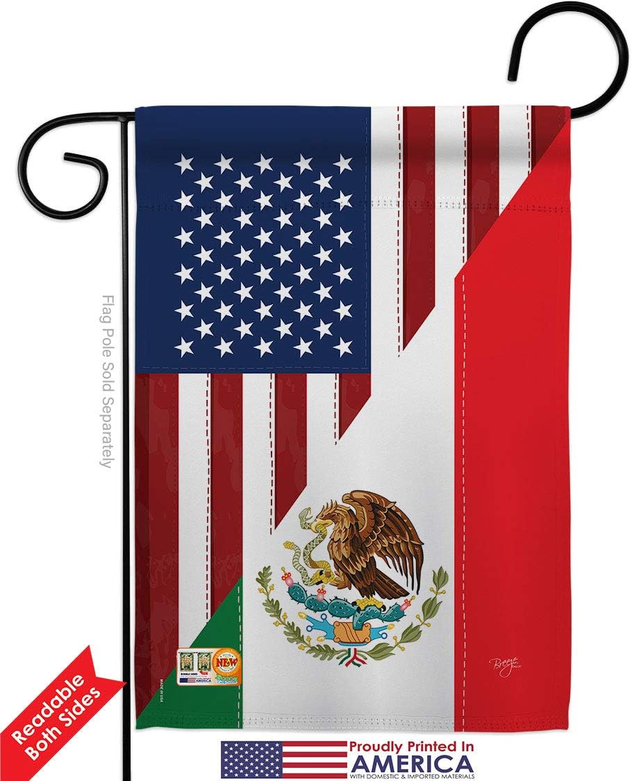 US Mexico Friendship Garden Flag Set with Stand Regional USA American Alliance World Country Particular Area Small Decorative Gift Yard House Banner Double-Sided Made In 13 X 18.5