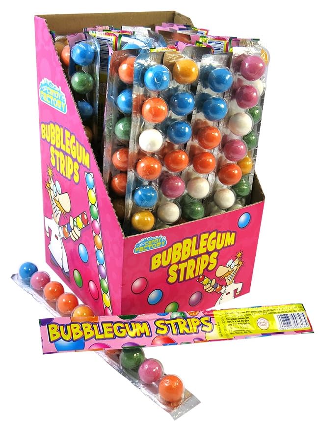 Bubblegum Strips Fruit Flavour Assortment Retro Sweets Candy (6 Strips) Multicolours Kids Party Gift individually wrapped.