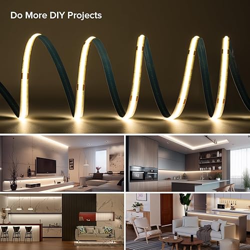 Miniatura 4 de FCOB COB - Tira de luz LED flexible de alta densidad uniforme brillante blanco natural 3000K 480LEDSM 9Wm 164FT5M DC12V 0315in ancho CRI90 cinta LED