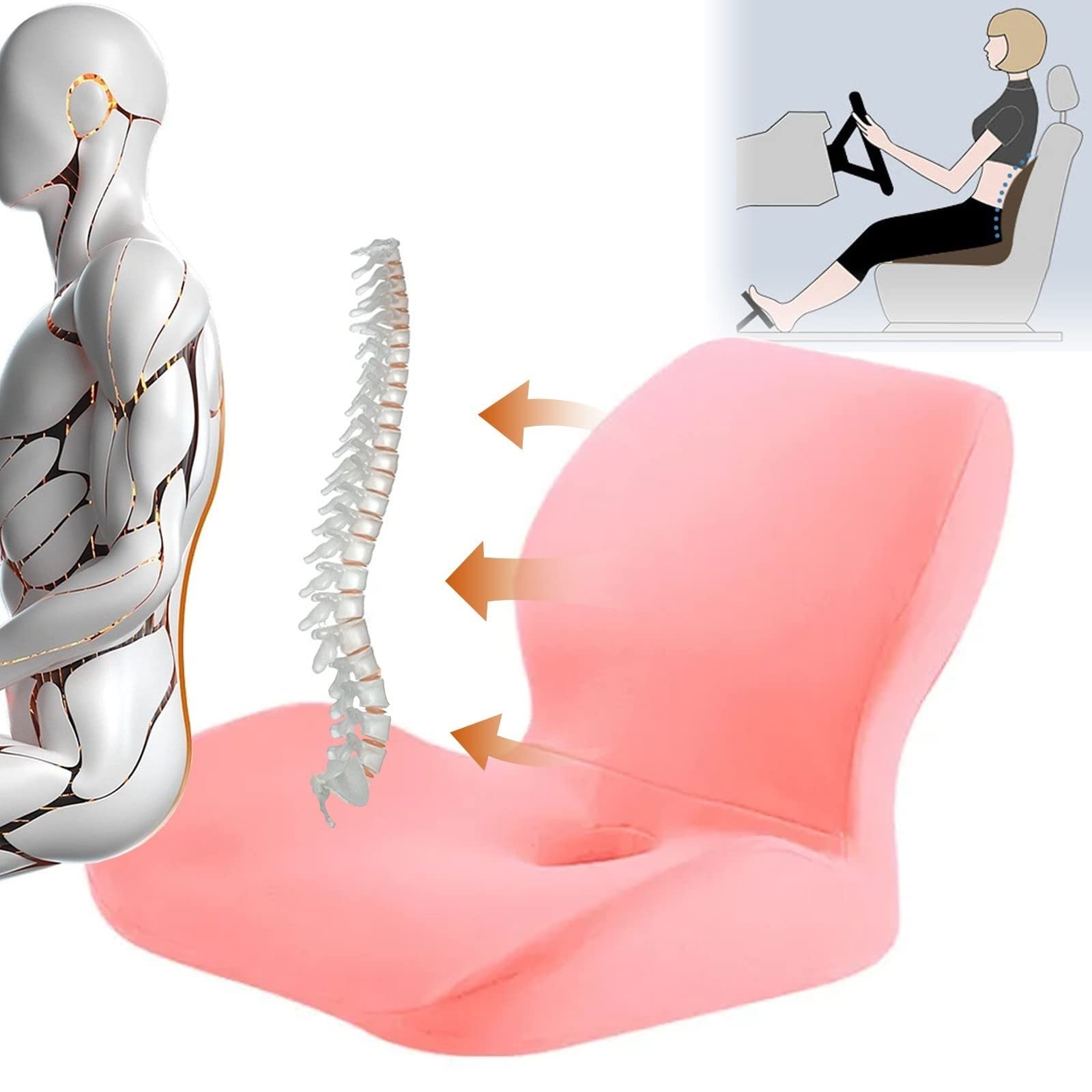 Coussin de siège de voiture pour douleurs au coccyx et support lombaire en mousse